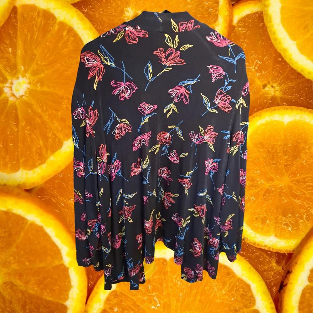 Vikki Vi Black Colorful Floral Open Front Cardigan Size 2X - Picture 6 of 6